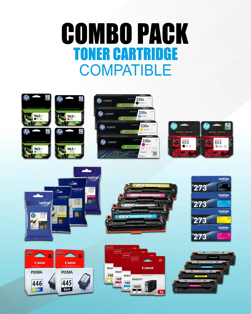 Combo Pack - Ink Bottle / Cartridge / Toners - Compatible