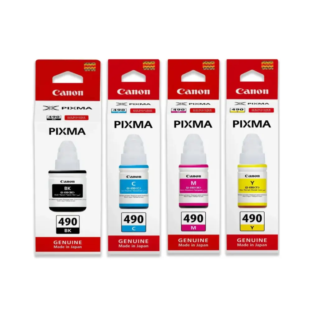 Canon Gi-490 Black + Cyan + Magenta + Yellow Ink Bottle (Multi Value Combo Pack) 490Bk+Cmy