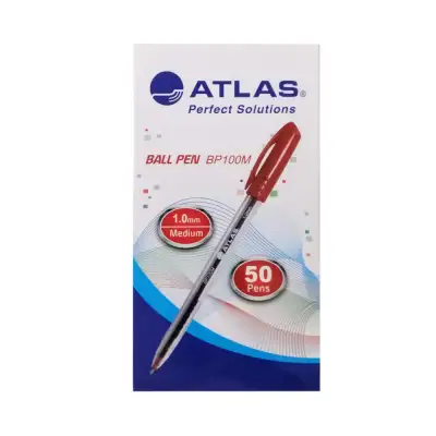 Atlas 0.7mm Fine Ball Pen 50Pcs - Red