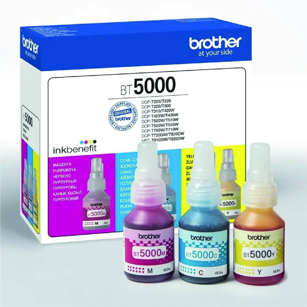 Brother BT5000 Original Colour Ink Bottle Combo Pack (Cyan, Magenta & Yellow)