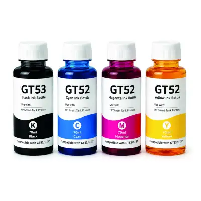 HP GT53XL Black and GT52 Cyan Magenta Yellow Ink Bottle Bundle Pack - compatible