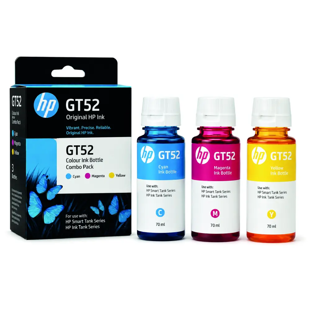HP GT 52 Original Colour Ink Bottle Combo Pack (Cyan, Magenta & Yellow)