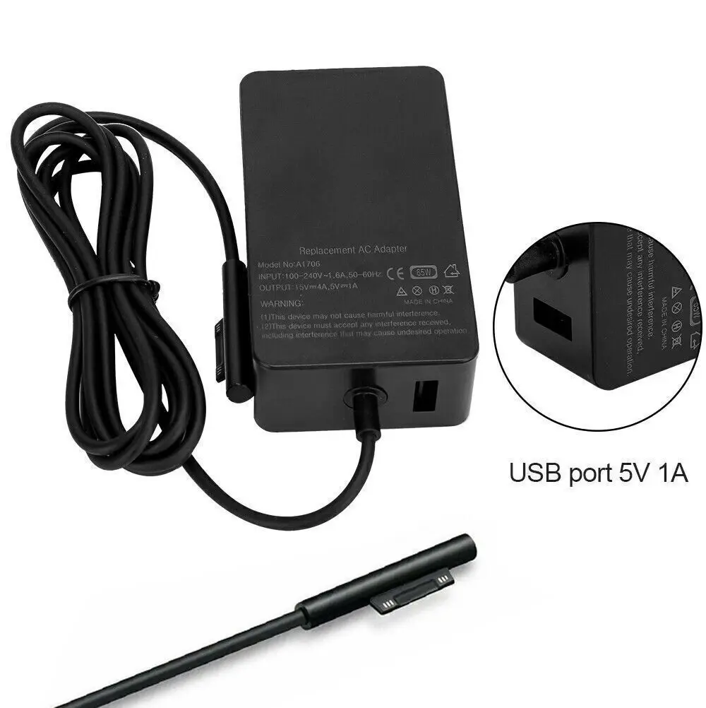 Microsoft Surface Pro Charger 65W 15V 4A Laptop Power Adapter with USB Charging Port